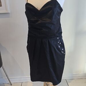 Vintage Lady Dutch High Society Chic Black Satin Dress with Embellished Pockets